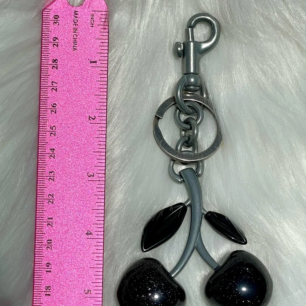 Black Glitter Cherry Bag Charm Keychain